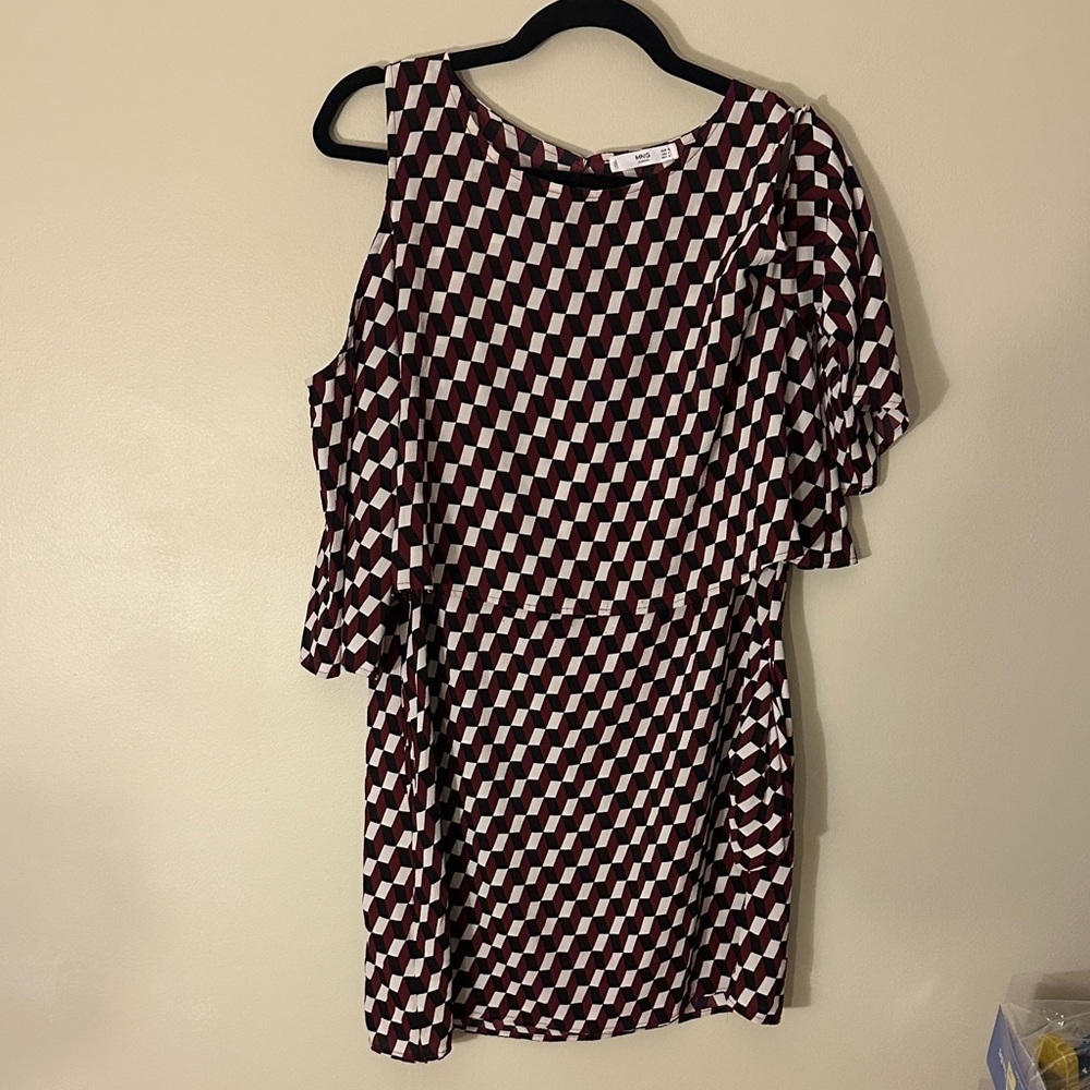 Mango cold Shoulder Dress in Black, burgundy White